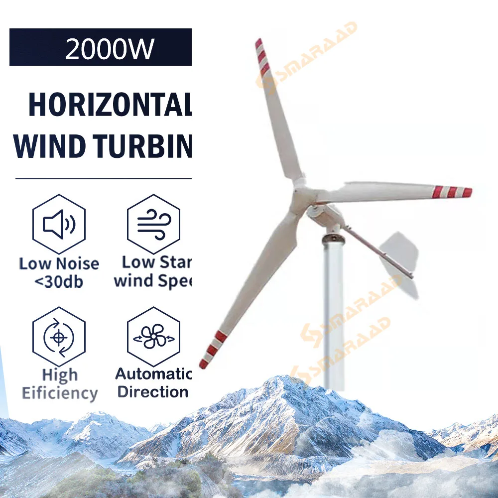 1500W 2000W 48V 96V 3 Blades Horizontal Wind Turbine Generator Windmill With Free MPPT Charger Controller and Off Grid Inverter