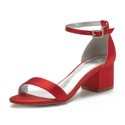 Block thilck heel lady satin evening dress shoes ankle strap kitten heel sandals concise prom party cocktail pumps more colors