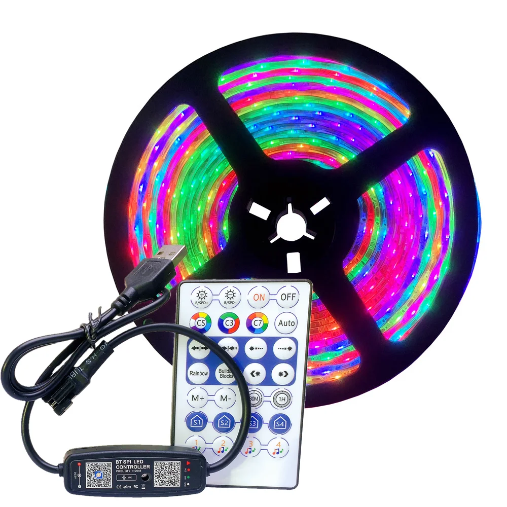 

WS2812B Светодиодная лента USB 5V WS2812B Pixel Bluetooth музыкальный контроллер комплект WS2812 30/60/144 пикс./м индивидуально