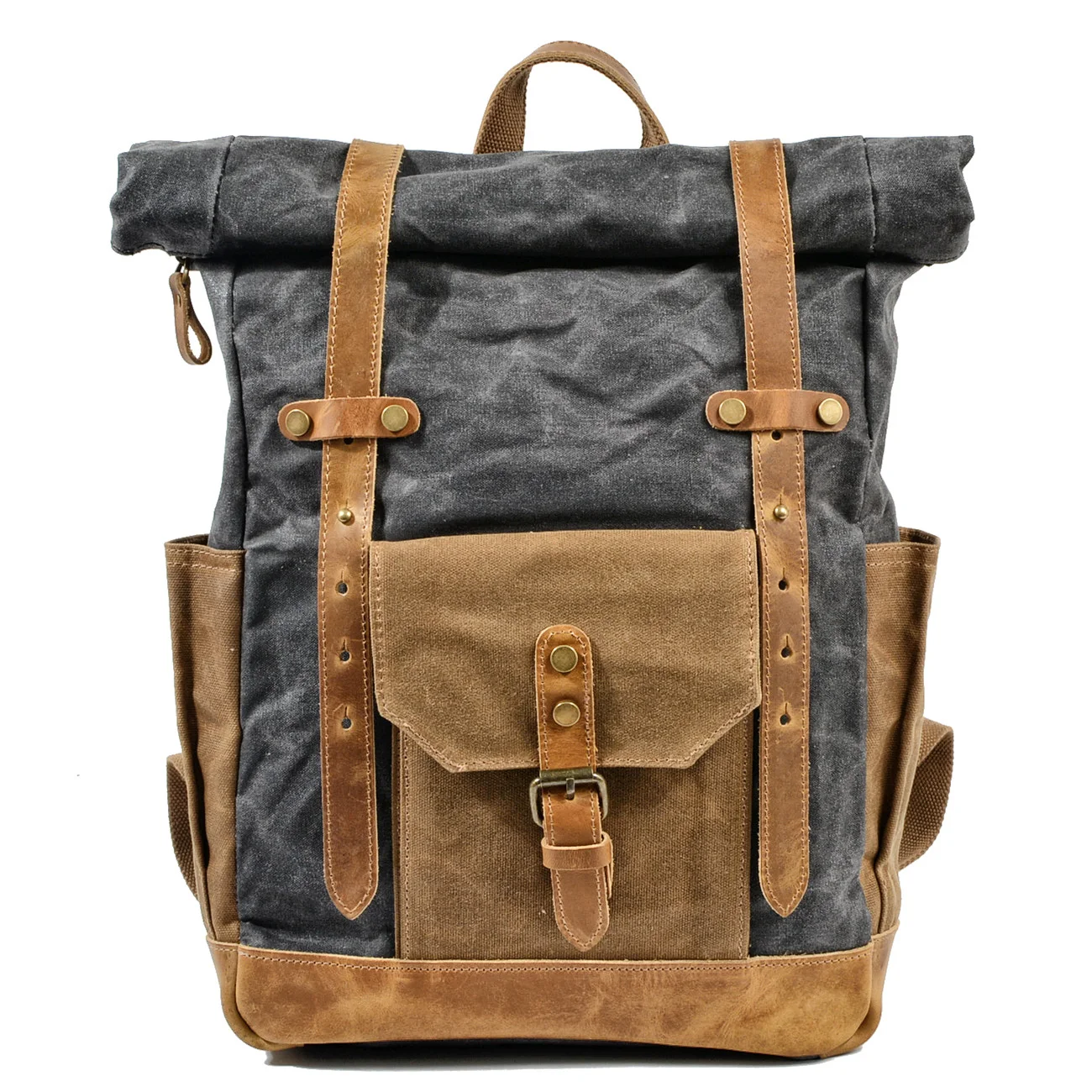 Vintage Canvas Genuine Leather Laptop Backpack for Men School Bag 15.6\