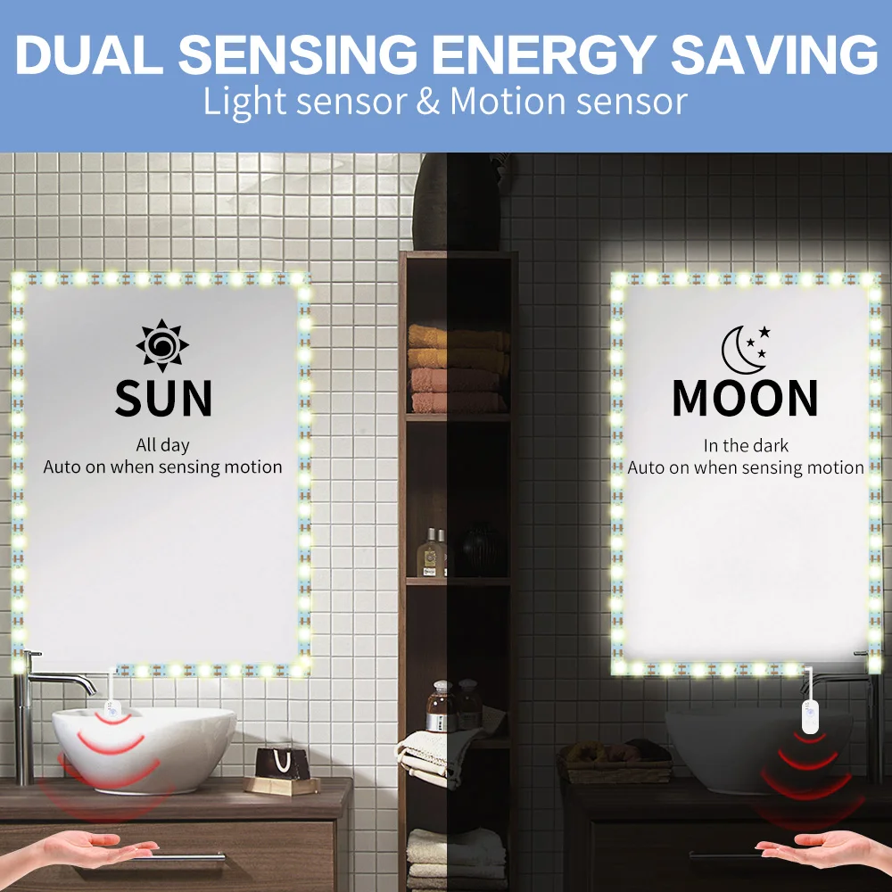 Lampu Cermin Rias LED Sensor Gerak Garis Lampu Rias LED USB Dapat Diredupkan Pita Lampu Rias PIR Lampu Meja Rias Fleksibel DC5V