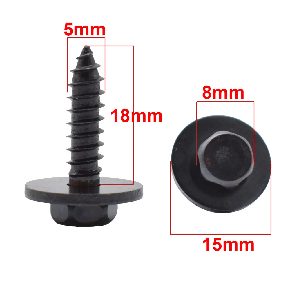 Tornillo autorroscante de 10 piezas y 5mm, cabeza de arandela hexagonal para BMW, autorroscante perno, tornillos para matrícula, color negro