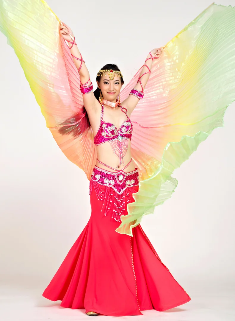 2018 Newest Gradient Colors Egyptian Belly Dance Costume Professional Dancing Isis Wings (not stick)  9 Colors Available