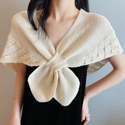 Korean Wool Knit Hollow Fishtail Warm Shawl Female Outdoor Summer Air Conditioned Room Protect Cervical Spine Cloak Scarf P89