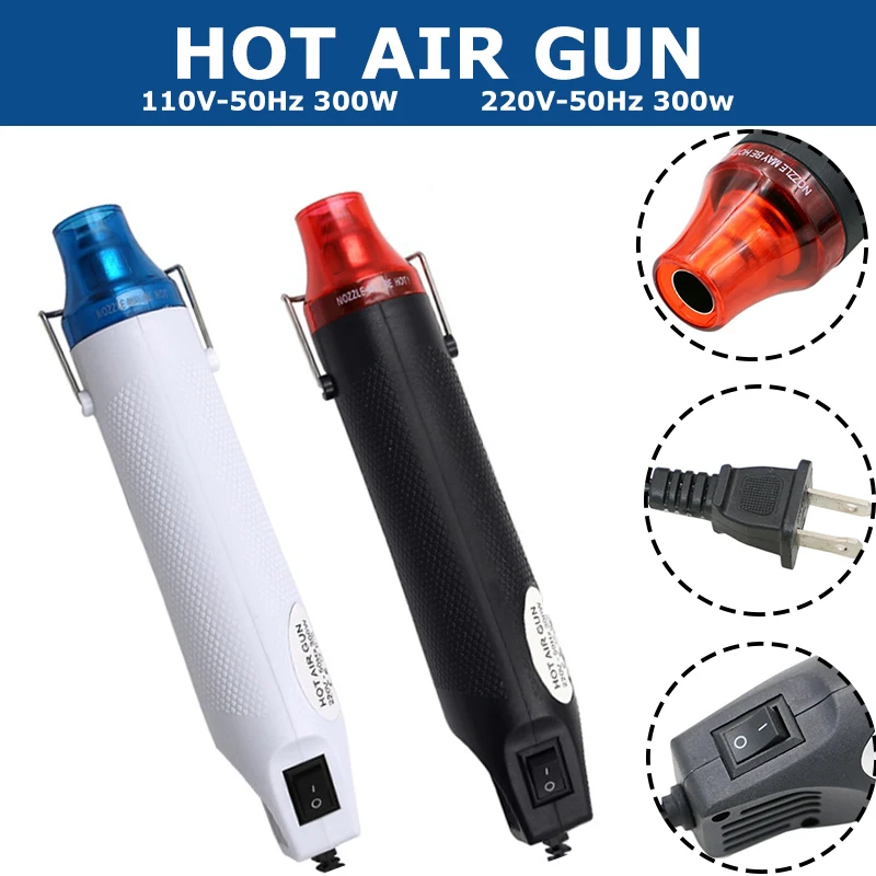 

Mini Heat Gun Hot Air Gun 110V 220V 300W 50Hz for Drying Glue Ink Paint Melting Embossing Powder Plastics Crafting Tools 2021