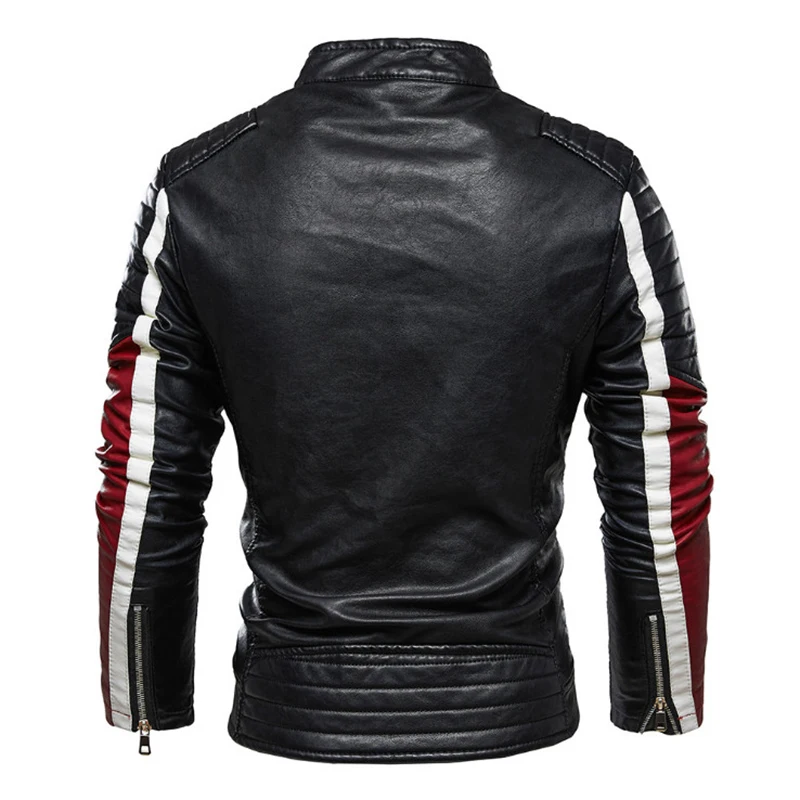 New Men Casual Motorcycle Pilot Leather Jackets Coats Fashion Colorblock Biker Jacket Men Fleece Faux Leather Coat