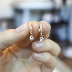 Huitan Simple Disc Dangle Earrings for Women Inlaid CZ Stone Fashion Female Accessories Versatile Daily Wearable Jewelry