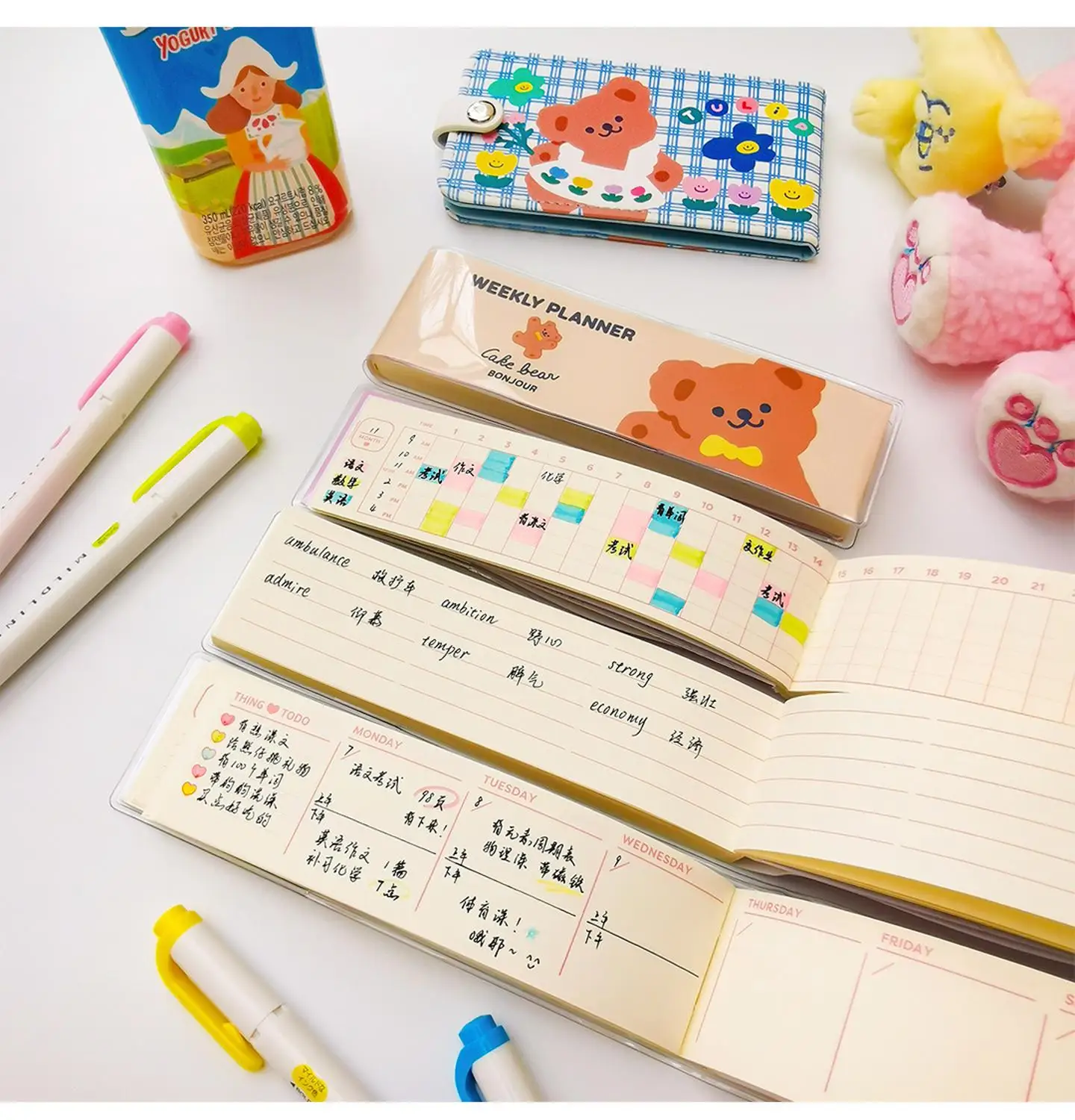 Sharkbang Kawaii Bear Korean Style Weekly Planner Study Memo Notebook Diary Work Notepad Agenda Vocabulary BookSchool Stationery