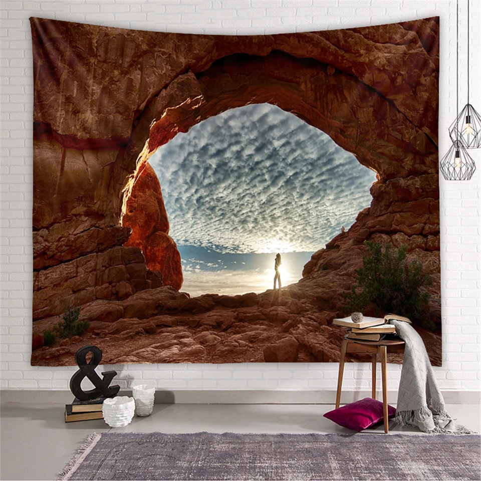 Natural Cave Landscape Tapestry Nature Psychedelic Home Decor Wall Cloth Tapestries Canyon Waterfall Wall Hanging Blanket Carpet