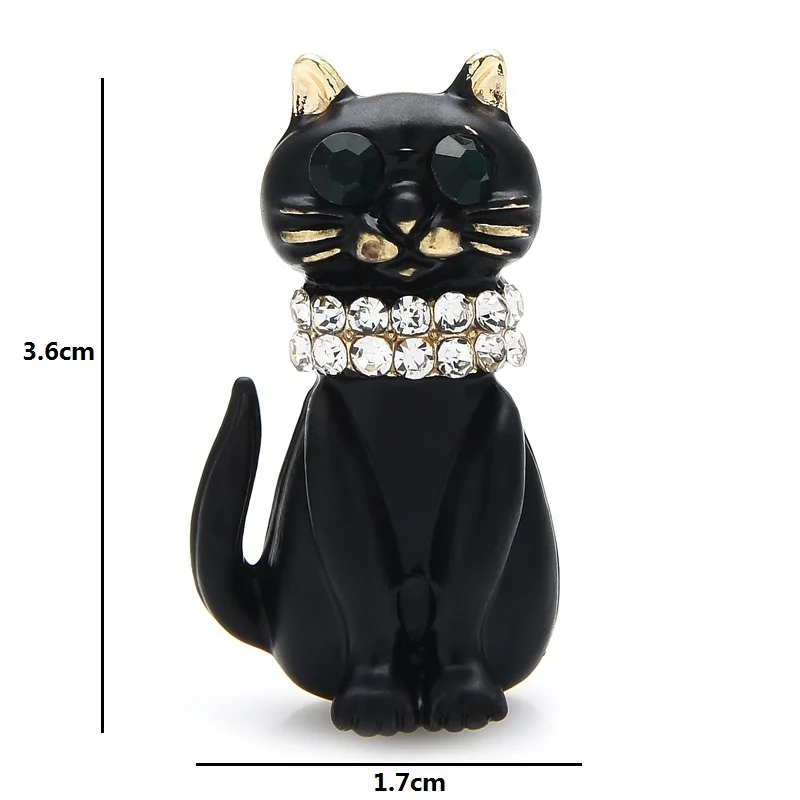 Wuli&baby Black Enamel Cat Brooches Women Unisex Cute Rhinestone Sitting Cat Pet Animal Brooch Pins Gifts