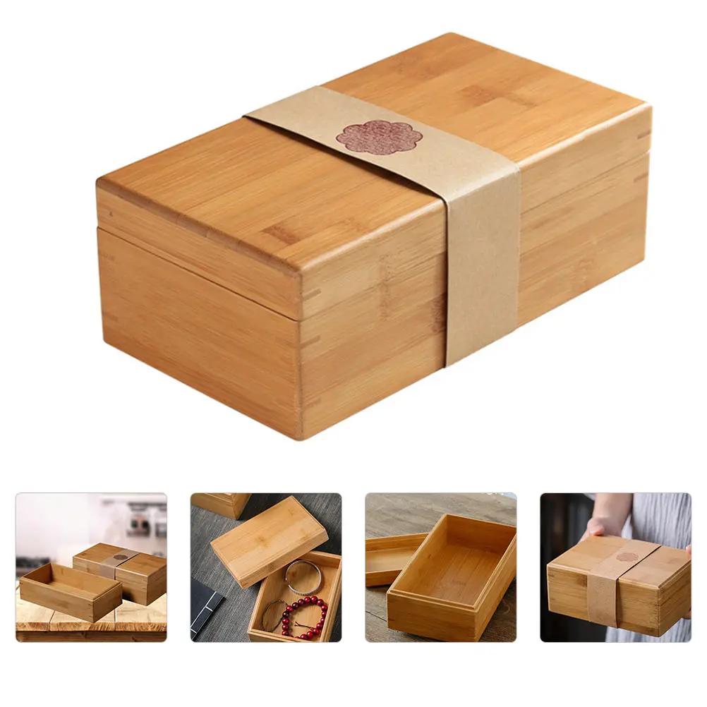 1pc Bamboo Present Box Tea Container High-end Wooden Tea-leaf Kitchen Cupboard Organiser for Gift Home Elders Home Decoration