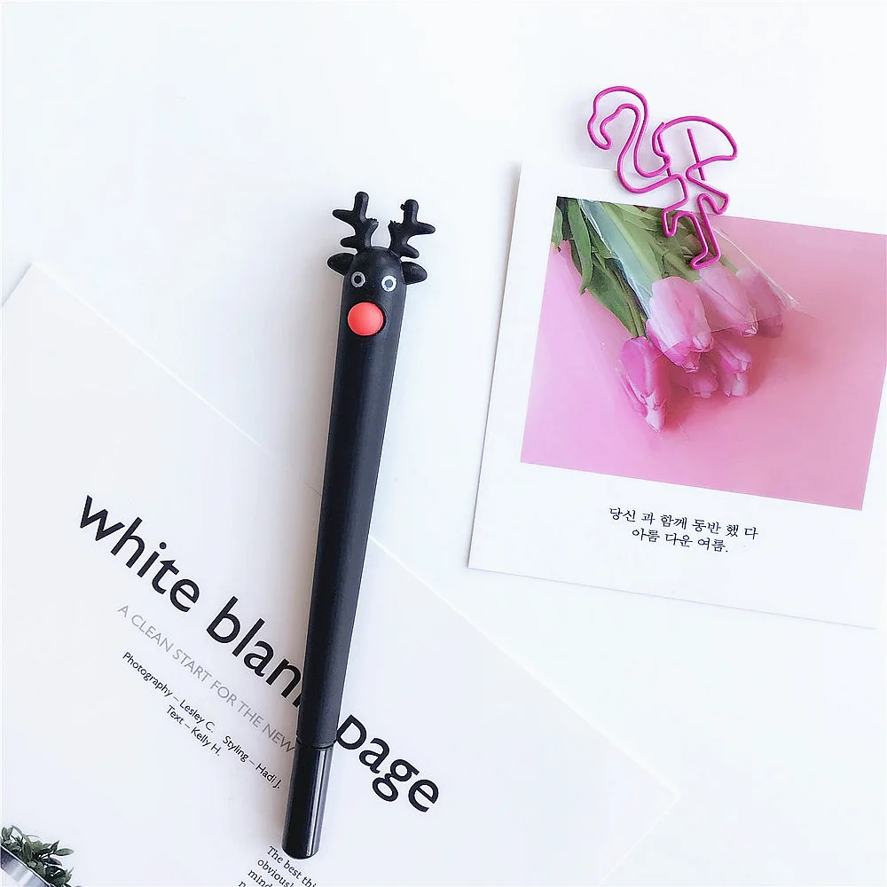 20 Pcs Neutral Pens Christmas Elk Soft Glue Gel Pen Writing Tools Students Office Stationery Signature Pen Learning Stationery