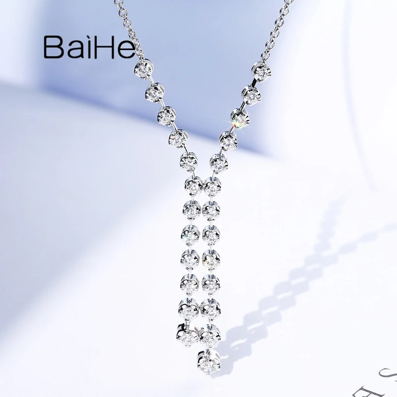 

BAIHE Solid 18K White Gold 1.1ct H/SI Natural Diamond Necklace Women Trendy Engagement Wedding Fine Jewelry Collier Naszyjnik