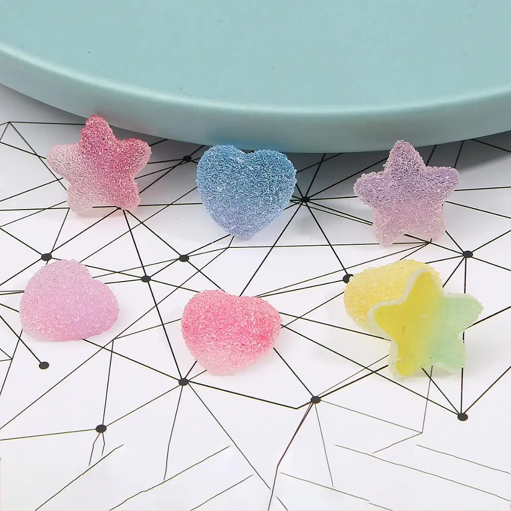 10Pcs Random Mixed Fake Candy Resin Cabochon Flatback Heart Star Beads For Jewelry Making Needlework DIY Hairpin Scrapbooking