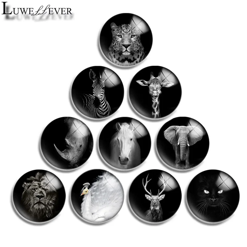 12mm 14mm 16mm 20mm 25mm 30mm 591 Black Animal Mix Round Glass Cabochon Jewelry Finding 18mm Snap Button Charm Bracelet