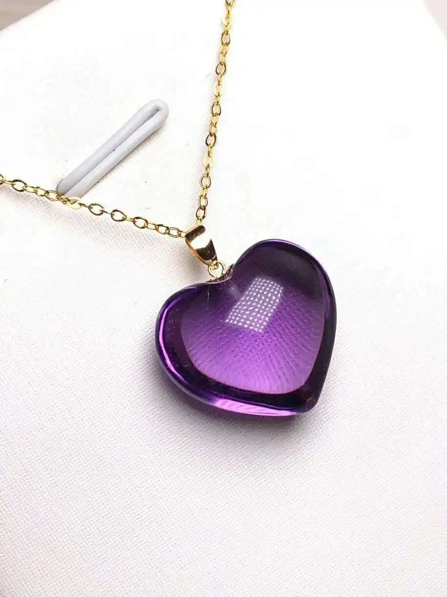 Natural Purple Amehyst Crystal Pendant Necklace Heart Jeweliy For Women Lady Men Love Luck Gift Silver Quartz Beads AAAAA