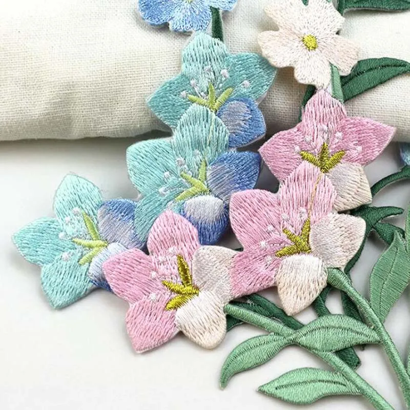 Pink  Blue Flower Patch Iron on Applique Floral Patch for Clothes Fabric Iron to Stick DIY Coat Jeans Accessories