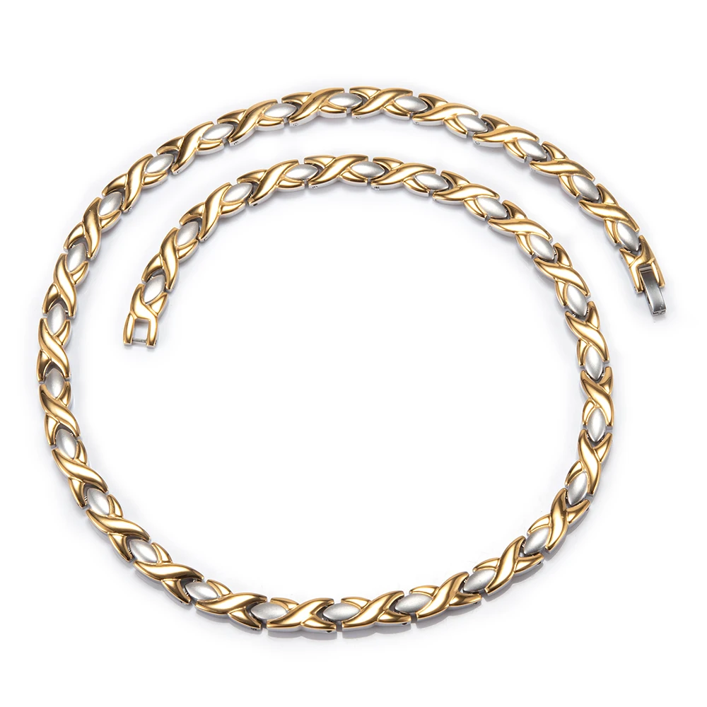 Cross Long Necklace Chain Matte 50cm Stainless Steel Chain Gold-color Mens Necklace Health Energy Magnetic Necklace for Women