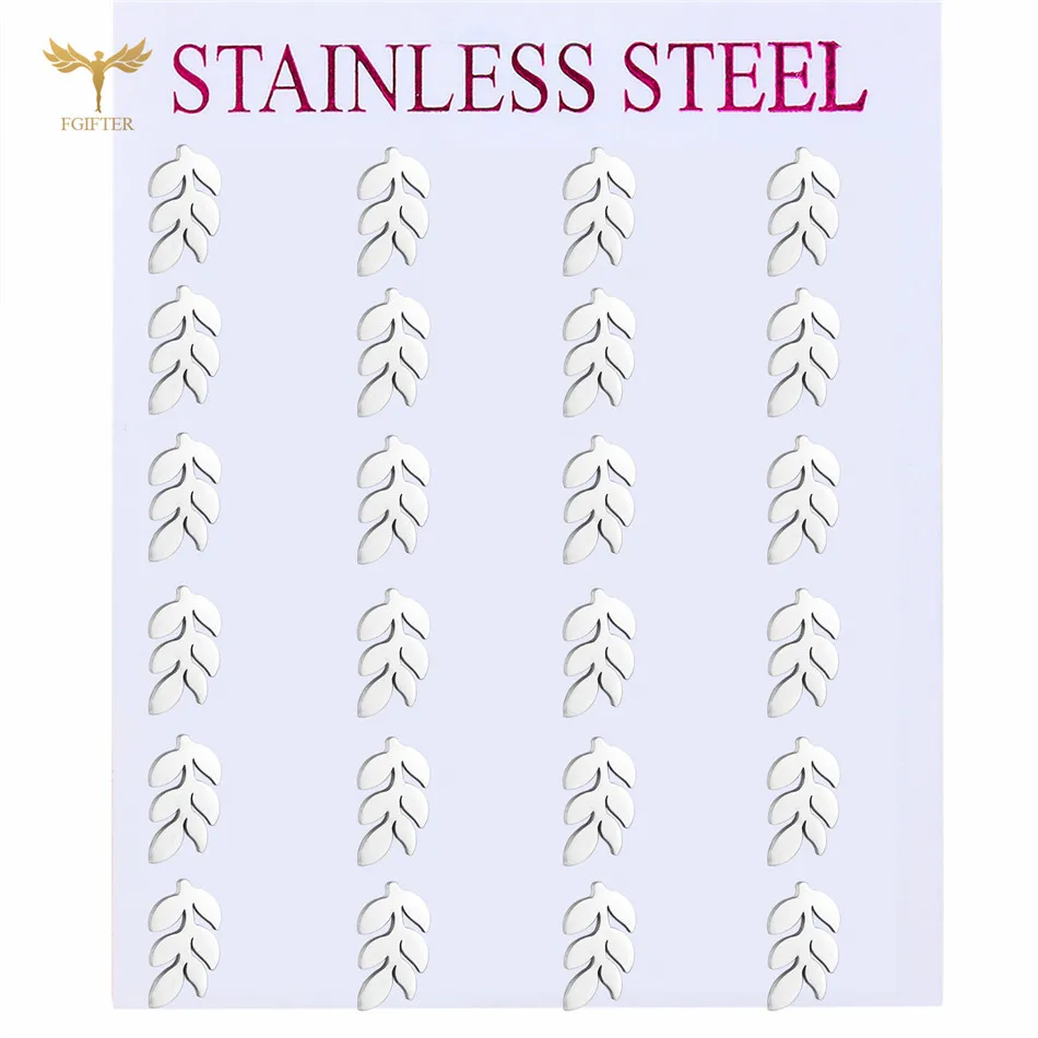 Hot Selling Fashion Korea Jewelry Sweet Leaf Stud Earrings Wholesale Stainless Steel Accessories 12 Pairs Lot for Resale