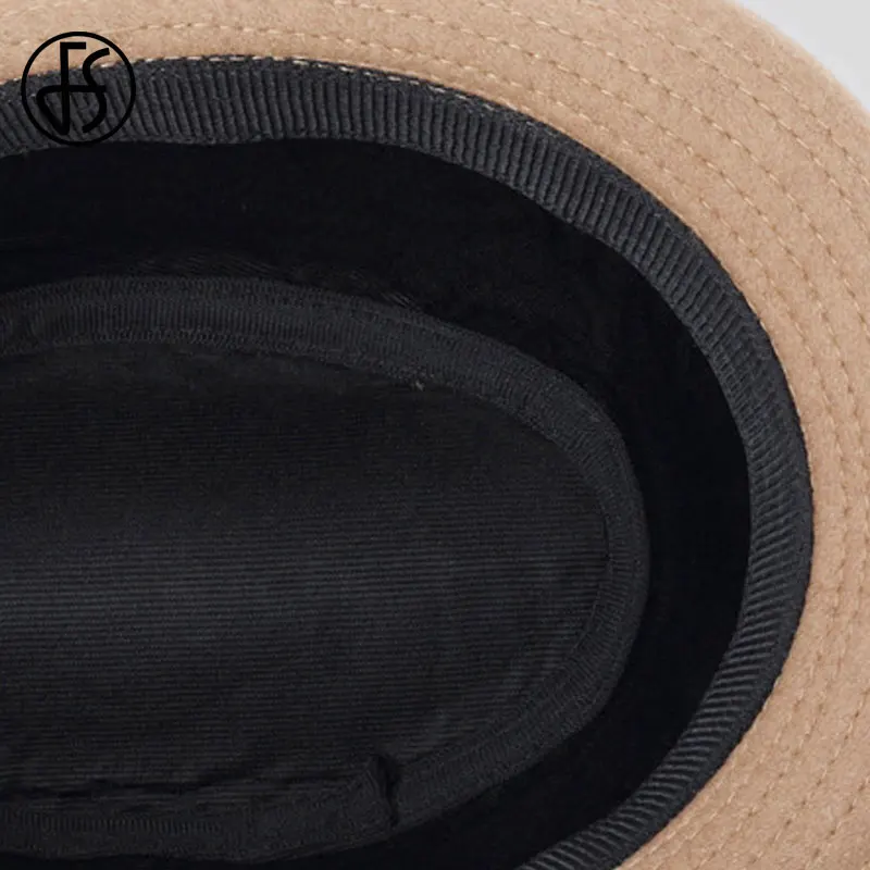 FS Vintage Men Wide Brim Wool Felt Fedora Hats For Black Jazz Trilby Panama Hat Gentleman Gangster Caps Fedora Chapeau Homme