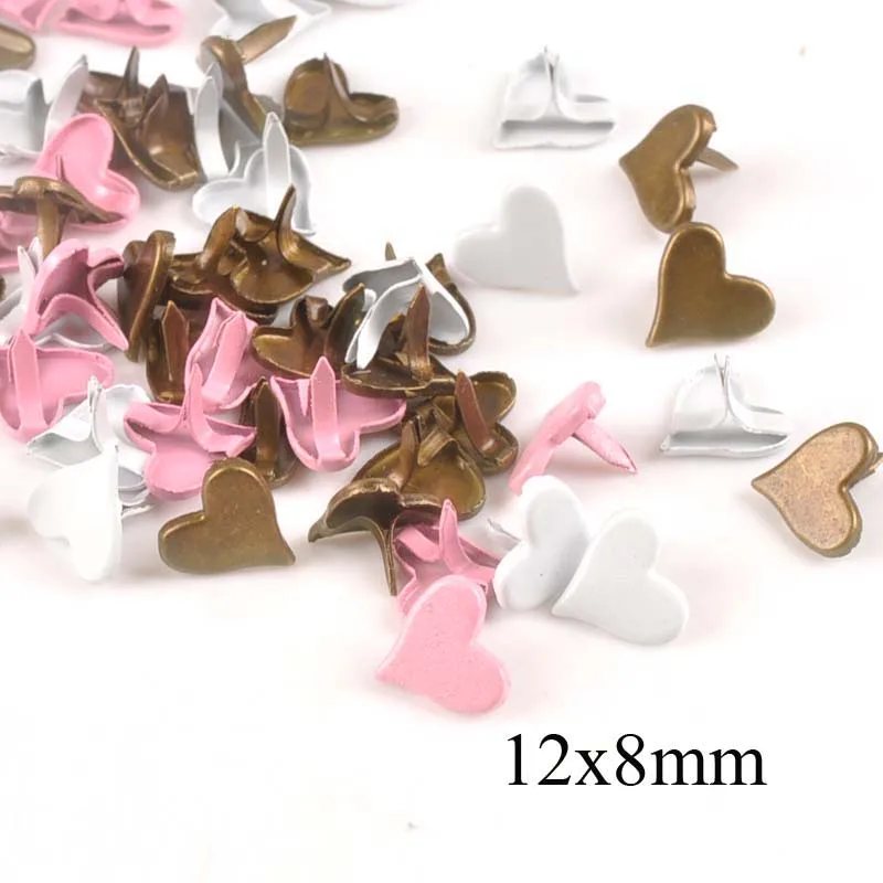 50PCs 6.5-15mm Metal Mix Heart Brads Garment Rivets Fastener DIY Scrapbook Crafts For Bag Shoes Decoration Embellishments c1926