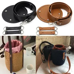 Bolso de mano de cuero PU, conjunto de bolsos de cubo, bolso tejido hecho a mano, accesorios de mochila, parte inferior, correa de hombro con Hardware