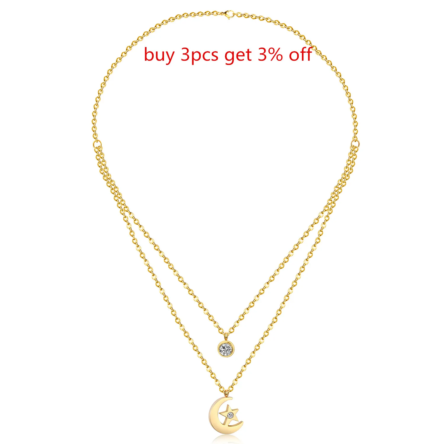 LUXUSTEEL Fashion Moon/Music Note/Fairy Shape Double Chain Necklace Steel Golden Color Charm Crystal Pendant Necklace Female