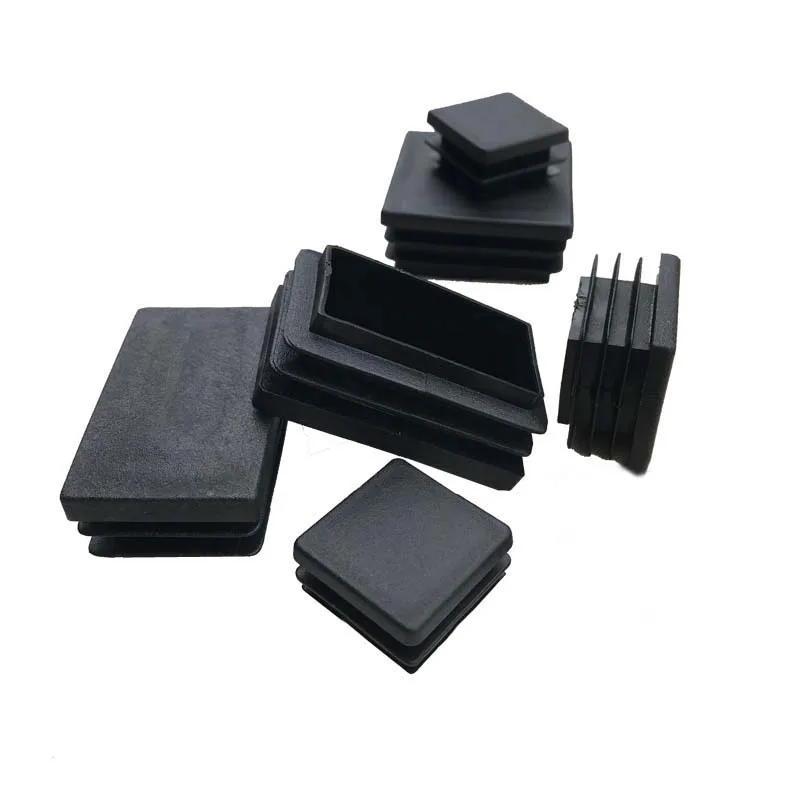 2/4/10PCS Quadrat Rechteck Kunststoff Schwarz Stanzen End Kappe Kappen Rohr Rohr Insert Plug Bung DIY werkzeuge 10x10mm ~ 120x120mm