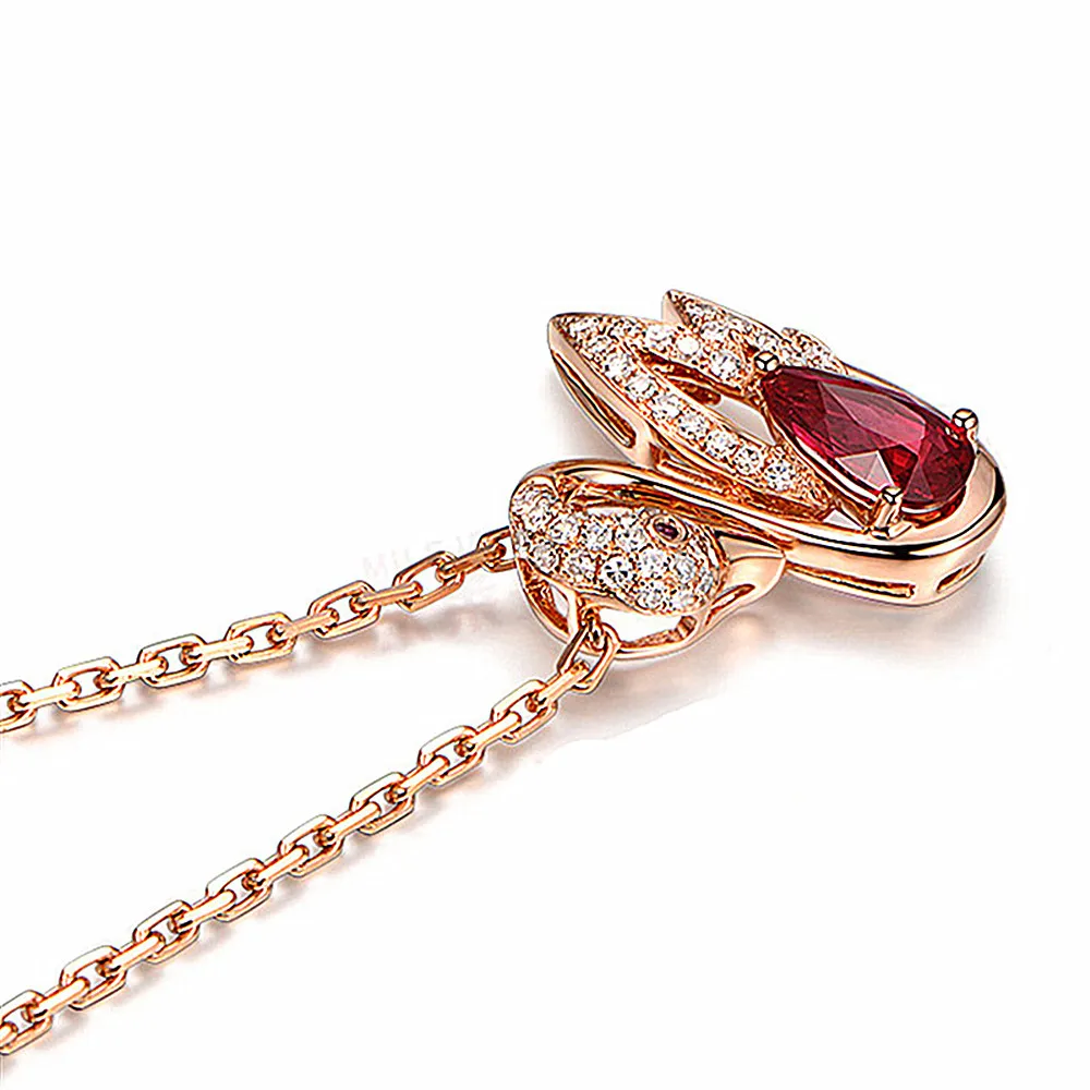 Classical rose gold swan red crystal ruby gemstones diamonds pendant necklaces for women jewelry choker bijoux gift accessories