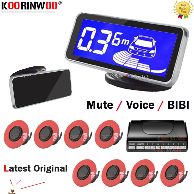 Koorinwoo Rotating 16.5MM Lcd Screen Monitor Human Voice/bibi/Mute Parktronic Car Parking Sensors 8 Radars Alert 12V Suspension