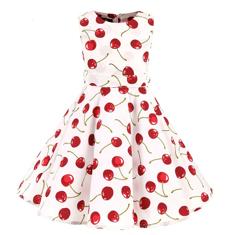 Polka Dot Vintage Kids 1950s Swing Dress Flower Floral Midi Dress Cotton Summer Dress Baby Girl