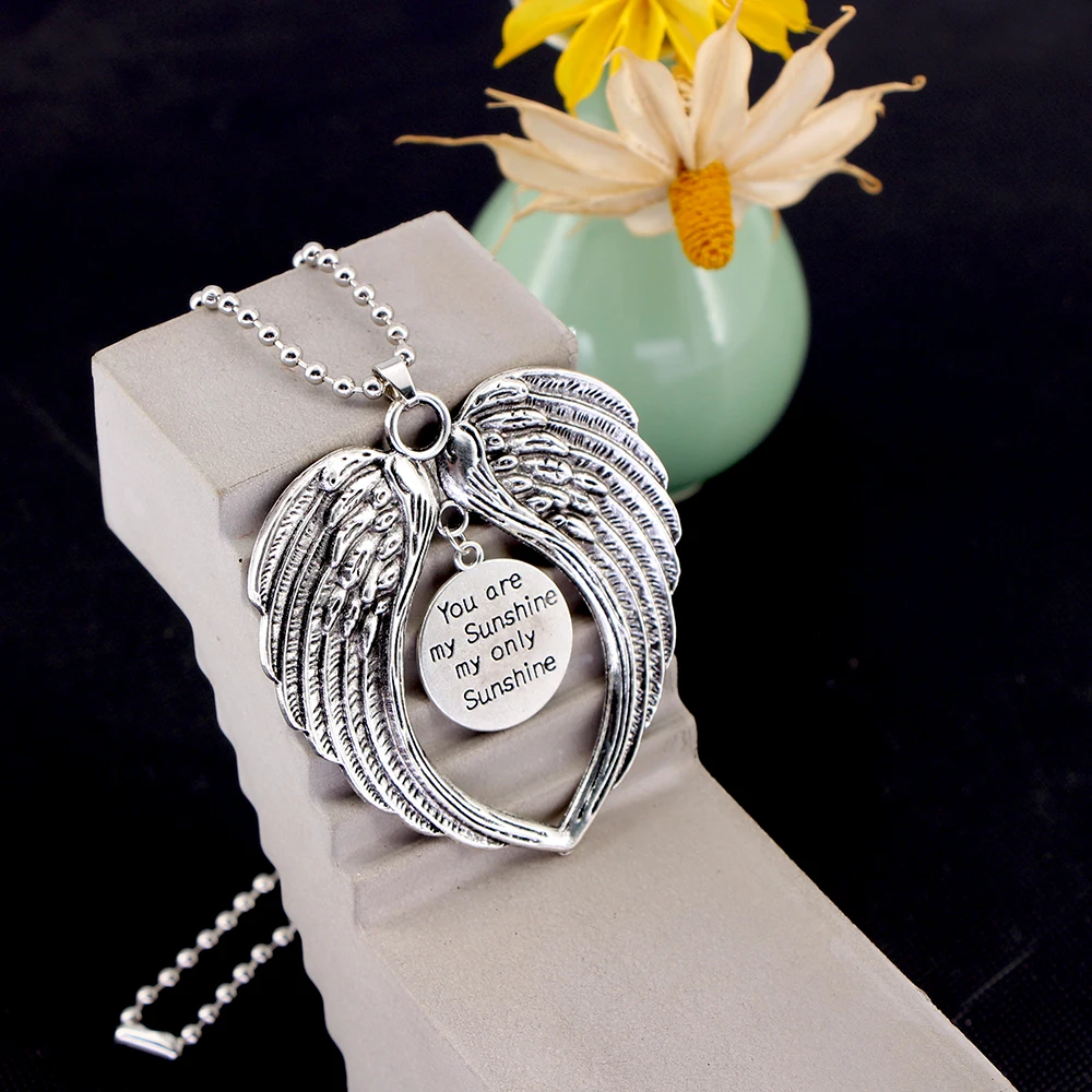 Car Pendant Angel Wing Rearview Mirror Decoration Hanging You are my Sunshine my only Sunshine Auto Ornaments Accessories