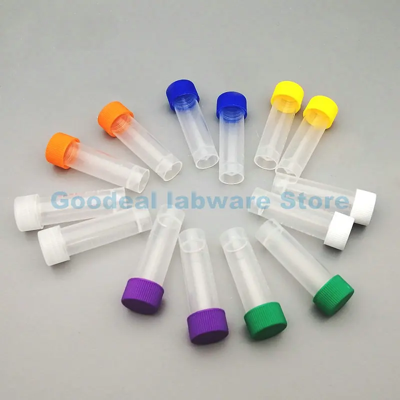 20pcs Lab 5ml Plastic Screw Mouth Freeze Pipe with Leakproof Washer,Transparent Cryovial with Scale,Reagent/Ink Storage Tube