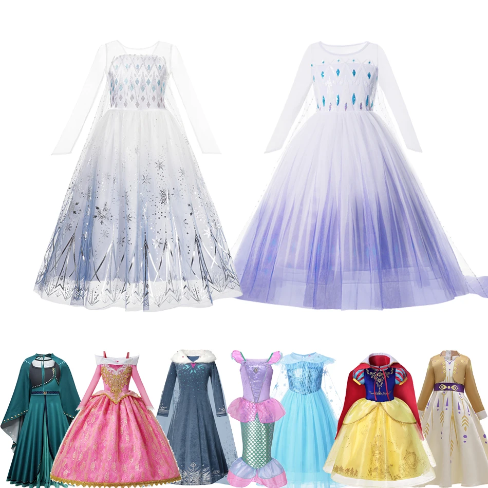 Children's Cosplay Dresses For Girls Anna Elsa Aurora Pretty Clothes Princess Fancy Dresses Birthday Party Costume Girls Clothes