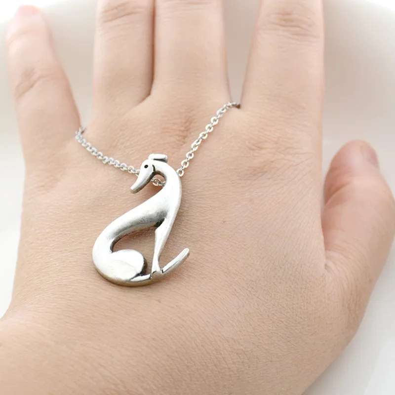 Cute Vintage Silver Color Italian Grey Hound Dog Pendant Necklace Stainless Steel Chains GreyHound Pet Necklaces For Women Girls