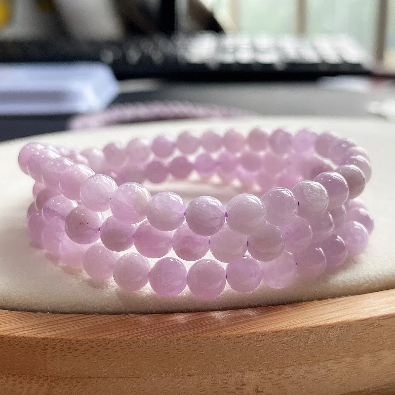 

Natural Purple Kunzite Quartz Clear Round Beads 3 Laps Bracelet 6mm Energy Cat Eye Women Men AAAAAA