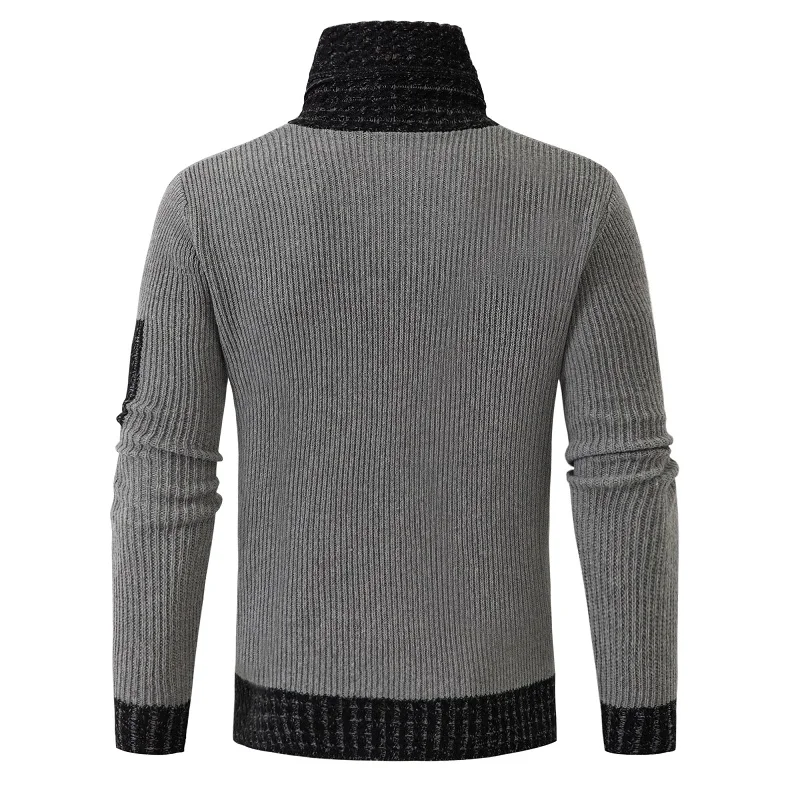 Novo outono inverno camisola de gola alta masculina casual de malha pullovers moda cachecol gola suéter fino ajuste masculino retalhos pullovers