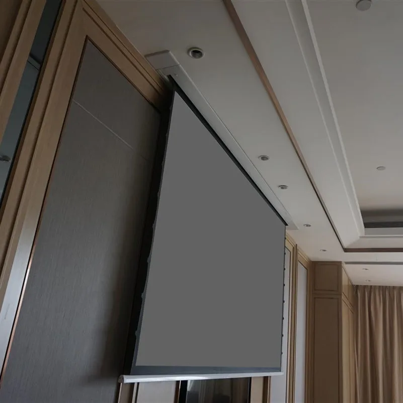 Recessed In-ceiling Tab tensioned Projector screen with 3D Silver grey material 3D cinema movie projector