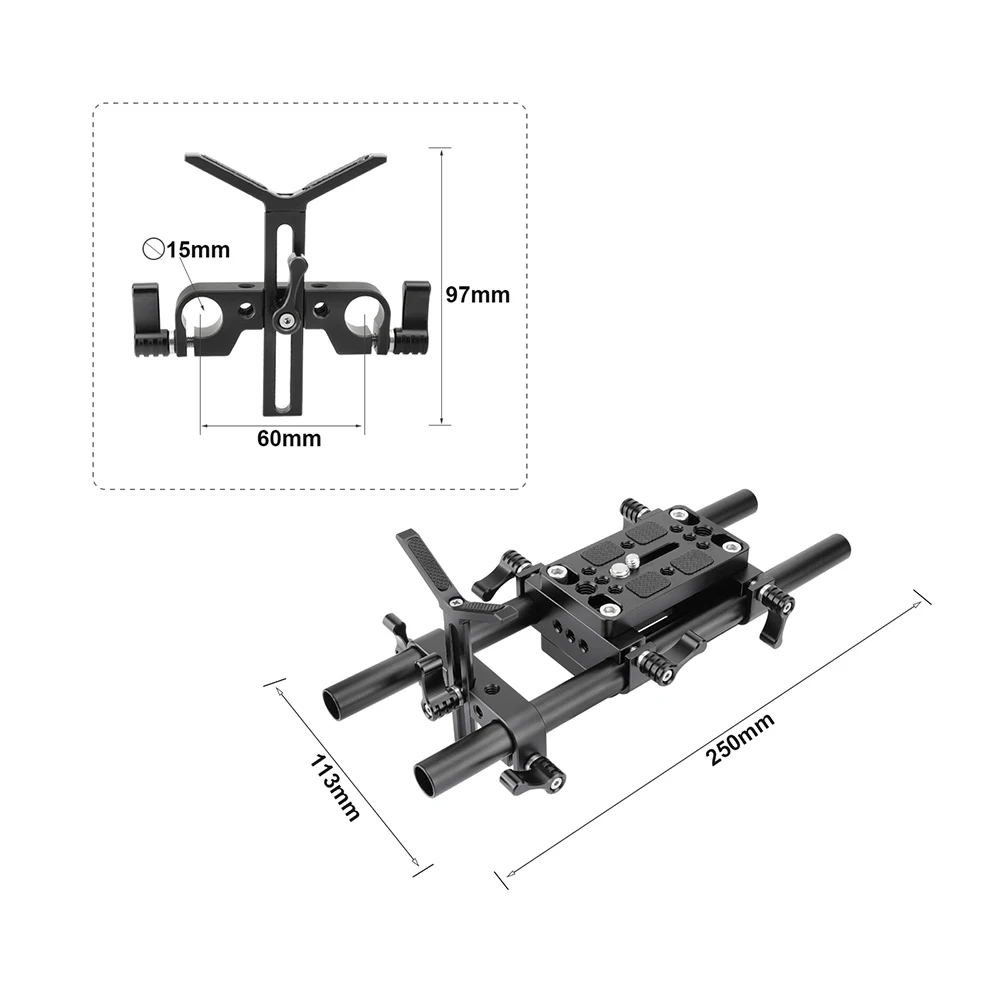 KIMRIG Camera Mounting Plate Pro DSLR Shoulder Mount Support Rig Tripod Mount Plate With Lens Support 15mm Rods For Dslr Cameras