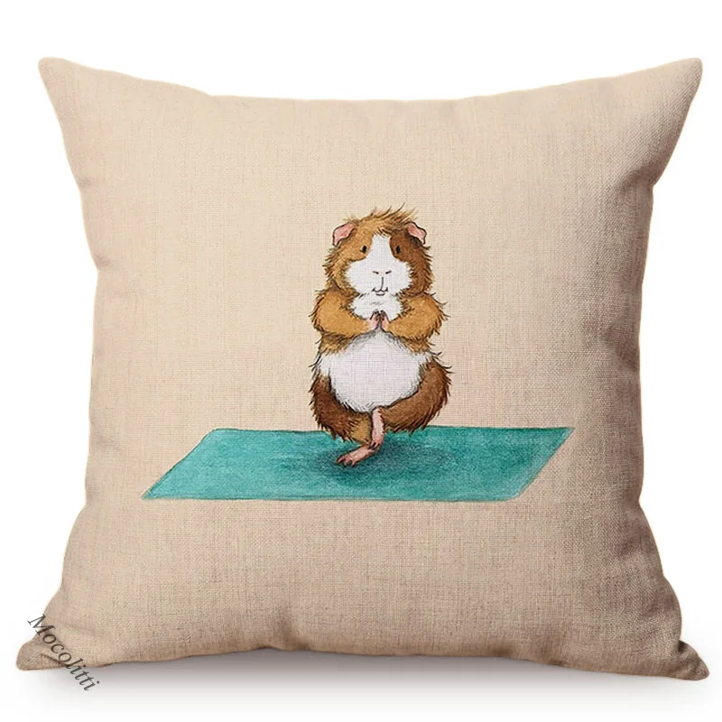 Small Animals Practice Yoga Posture Pattern Pillow Case Cute Squirrel Funny Perform Decoration Kid's Room Sofa Bed Cushion Cover