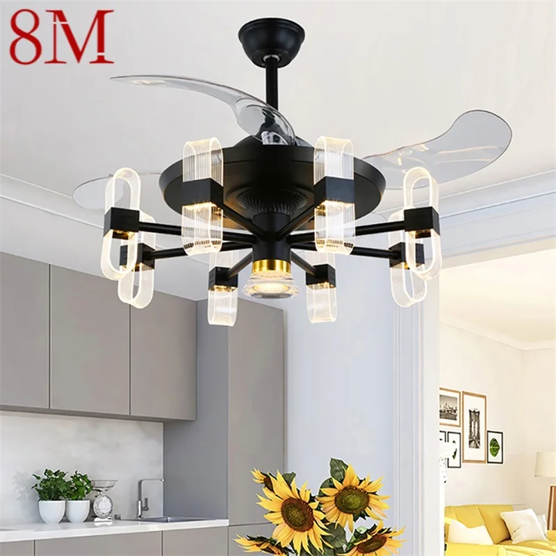 

8M Modern Ceiling Fan With Light And Control LED Fixtures 220V 110V Decorative For Home Living Room Bedroom Restaurant