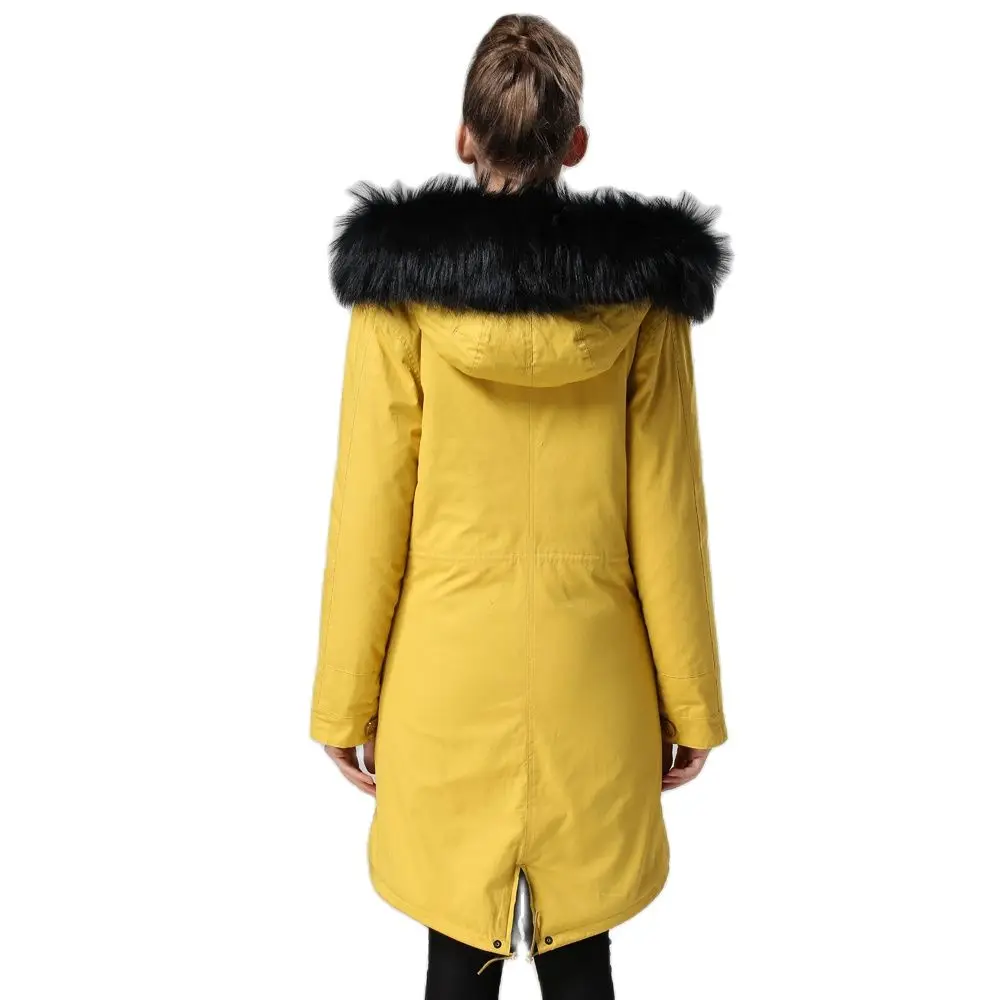 Mr And Mrs Long Black Faux Fur Lined Parka Waterproof Women Clothing Yellow Overcoat