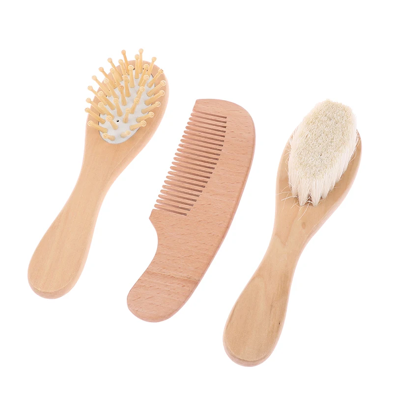 Custom Baby Hair Comb Set Wooden Handle Natural Soft Wool Brush Infant Head  Wooden Handle Head Comfort Massager