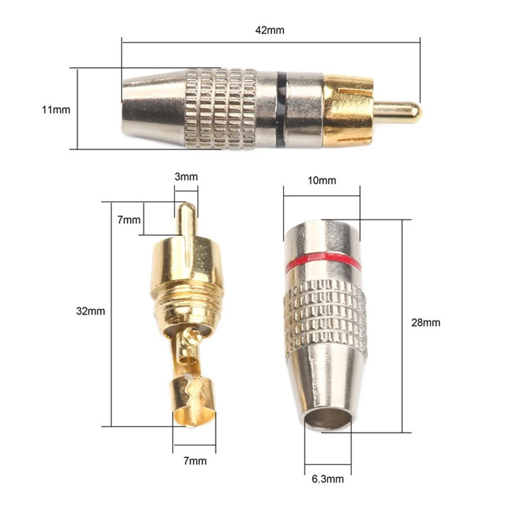 10PCS RCA Male Connector AV Plug Free Soldering Audio And Video Plugfor Audio Cable Plug Video CCTV Camera