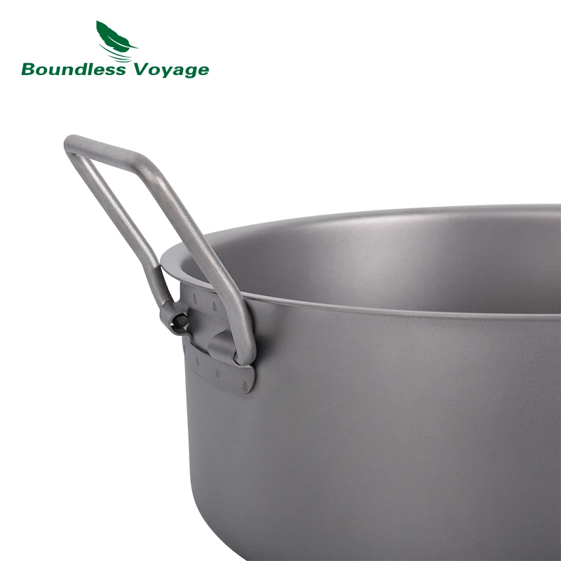 Boundless Voyage Camping Pot 2L / 5L Titanium Hot Pot Outdoor Portable Cookware with Lid  Folding Handle Home Hiking Cooking Kit