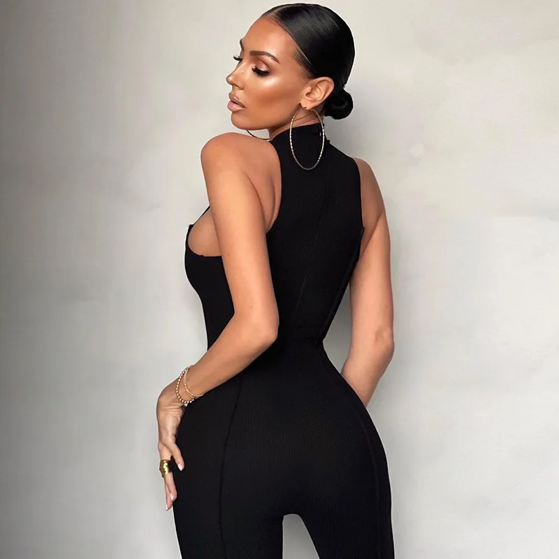 Elegant Basic Bodycon Sleeveless Jumpsuit for Women Casual Fitness Rompers Y2k Playsuit Activity Bodysuit Streetwear Overalls