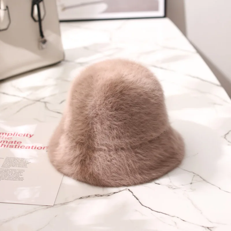 Autumn and winter new rabbit hair bucket hat sweet shopping fun furry warm fisherman hat