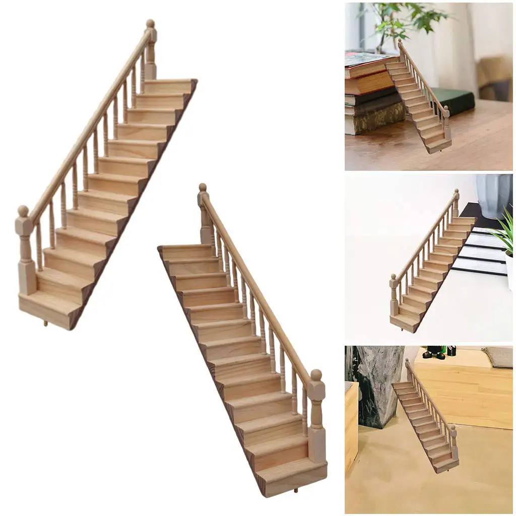 Mini 1:12 Puppenhaus Treppen Modell Holz Puppe Haus Zubehör mit Handläufe Kinder Geschenke