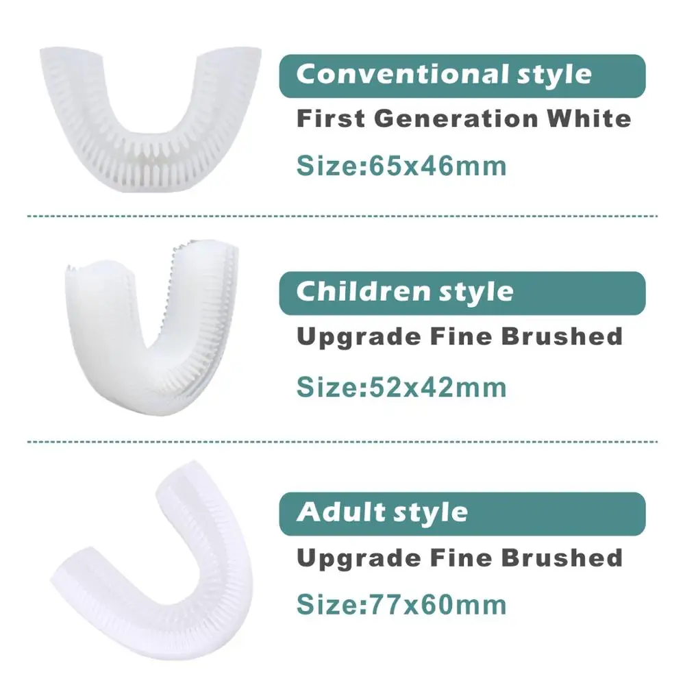 360 Degrees U Type Intelligent Automatic Sonic Replacement Head Electric Toothbrush Adults Kids Children Tooth Whitening