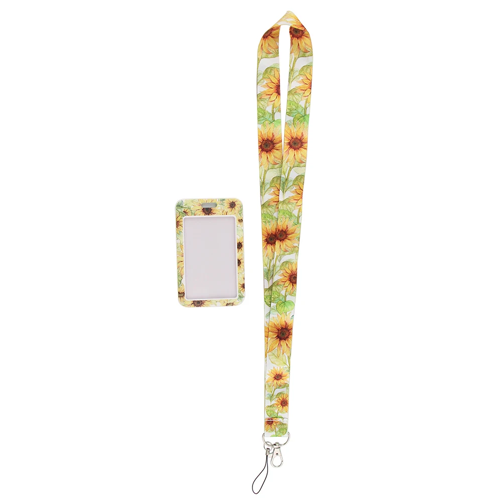 CB896 Cherry Blossoms New Fashion Flowers Lanyard Credit Card ID Holder Bag Student Women Bank Bus Business Card Cover Badge